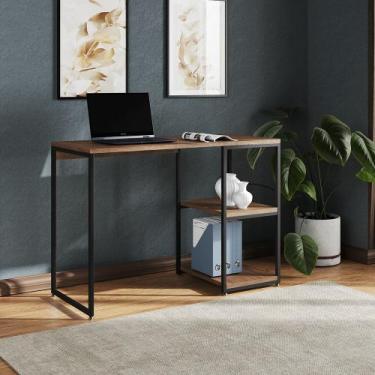 Imagem de Mesa Escritório Berlim Industrial com Prateleira Ferro Preto Tampo 110