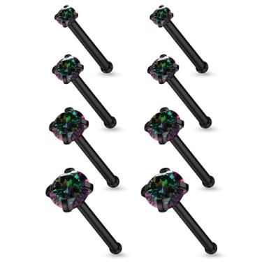 Imagem de Vsnnsns 18G, 20G, 22G, piercing de nariz, joias para mulheres, aço inoxidável cirúrgico 316L, saca-rolhas em forma de L, anéis de nariz reto, zircônia cúbica, piercing de narina, joias para mulheres e