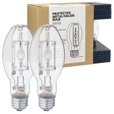 Imagem de GRUOTVSZAK Lâmpada De Iodetos Metálicos Protegida Mp150/U/Med 150 Watts Edx17, Base Média (E26), Do Anoitecer Ao Amanhecer, 4000K, 15300 Lúmens, Código Ansi M102, Pacote Com 2 Lâmpadas Transparentes