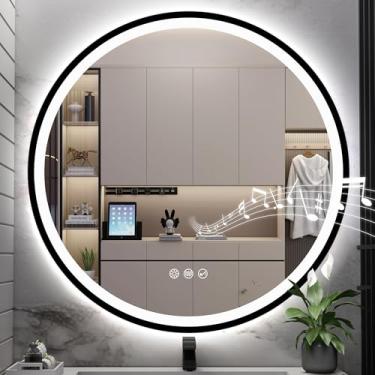 Imagem de S'bagno Espelho Redondo De 36'' Com Luzes Led Para Banheiro, Parede Penteadeira, Antiembaçante, Regulável Continuamente, 3 Cores, Vidro Temperado Iluminação Maquiagem