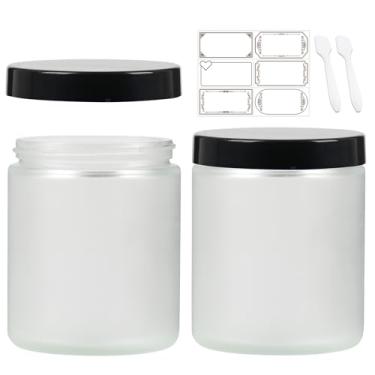 Imagem de Haneye Potes De Vidro Redondo Fosco 8 Oz, Pacote Com 2, Tampas Pretas, Recipientes Para Cosméticos, Cremes, Loções Faciais, Pó, Velas, Especiarias, Manteiga Corporal