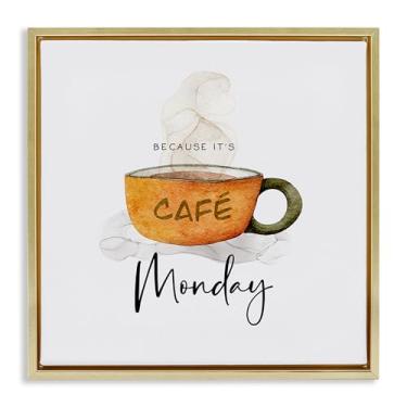 Imagem de Stupell Industries Because It's Monday Caneca com moldura dourada flutuante, arte de parede, design da Joy Hall, 63 x 63 cm