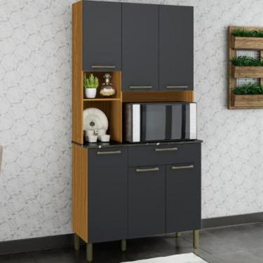 Imagem de Kit Armário Cozinha Compacta Tannat 6 Portas e 1 Gaveta - Faura, Amend