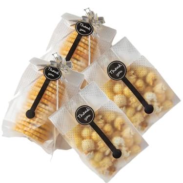 Imagem de Sacos de biscoito para dar de presente - Sacos transparentes de celofane para brindes - Ideal para mini pão, bolo bundt, embalagem com bomba de cacau quente - Inclui adesivos, pacote com 100