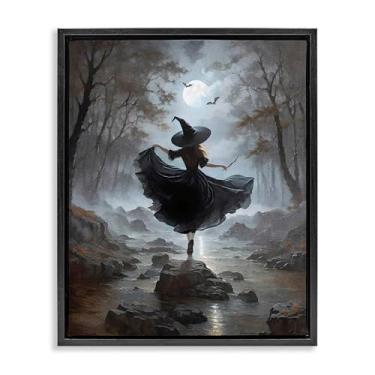 Imagem de Stupell Industries Witch in Moonlit Forest Design de arte de parede em tela flutuante preta emoldurada por Jo Moulton, 25 x 31