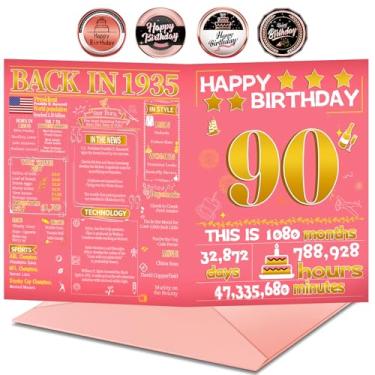 Imagem de Joycard Cartão de aniversário de 90 anos com envelope, decorações de 90 anos para mulheres, presentes de aniversário de 90 anos para avó, cartões de feliz aniversário para mães de 90 anos, em 1935