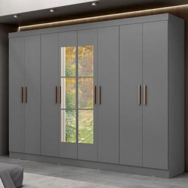 Imagem de Guarda-Roupa Paris 8 Portas 4 Gavetas com Espelho Onix - Maxel, Cinza,