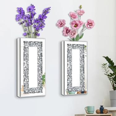 Imagem de Vaso de parede espelhado de diamante esmagado, vaso de flores espelhado, de cristal, prata, deslumbrante, decorativo, para decoração de casa, sala de estar, sala de jantar, quarto. Não pode segurar