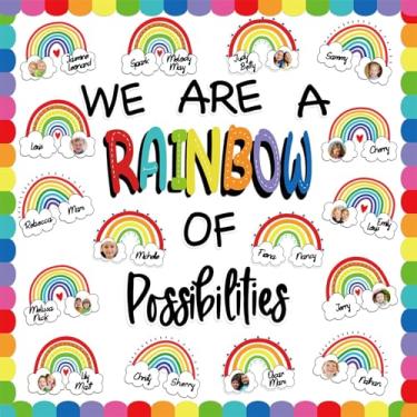 Imagem de VABAMNA Conjunto De 51 Peças Decoração Para Quadro Avisos Sala Aula - Somos Um Arco-Íris Possibilidades, Recortes Com Bordas Parede Quadros Escolares Professores