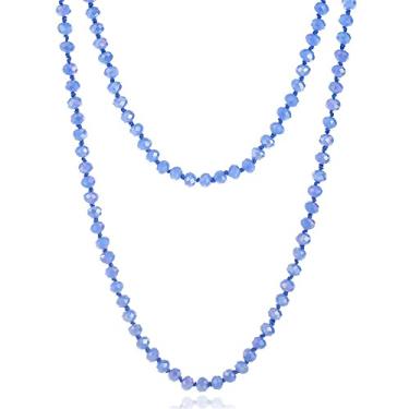 Imagem de COLORFUL BLING Colar longo de 152 cm com contas de cristal com nó à mão, contas de vidro, várias camadas, infinito, lariat para mulheres e homens, suéter melindrosa dos anos 1920, bijuteria, vidro de