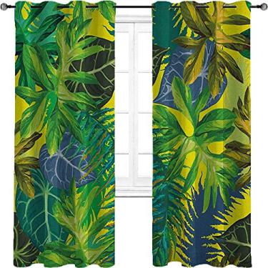 Imagem de Cortinas blecaute de plantas para quarto - Cortinas escurecidas com isolamento térmico com ilhós para sala de estar, tratamento de sombreamento completo cortina de isolamento de cozinha, L 236 x C 236