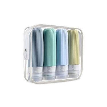 Imagem de Kit Viagem Frasco Pote Porta Shampoo Creme Silicon 4un 90ml - NoBrand,