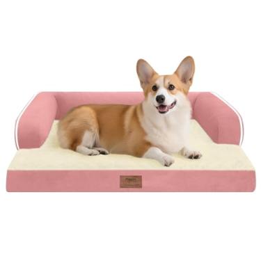 Imagem de Cama para cães, tamanho médio, ortopédica, impermeável, para cães, sofá de espuma com capa removível lavável e parte inferior antiderrapante - rosa