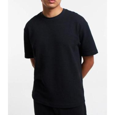 Imagem de Camiseta Masculina Lisa Algodão Texturizada Casual - Fix Modas, Preto,