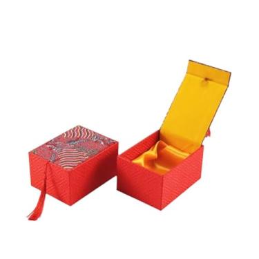 Imagem de Only My Live Home Caixa de armazenamento de joias chinesa de brocado de seda com enchimento de algodão, estojos de embalagem vintage para colar pulseiras presentes (vermelho, 12 x 9 x 6,6 cm