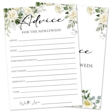 Imagem de Jogos de chá de panela de eucalipto 30 convidados, cartas de conselhos de casamento jogos de noiva para chuveiros, conselhos e desejos de rosa branca para o Sr. e Sra. Suprimentos de atividade de