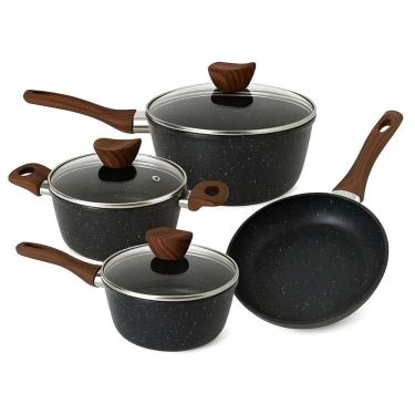 Imagem de Conjunto De Panelas Antiaderente Preto Com Tampa De Vidro - 4 Peças