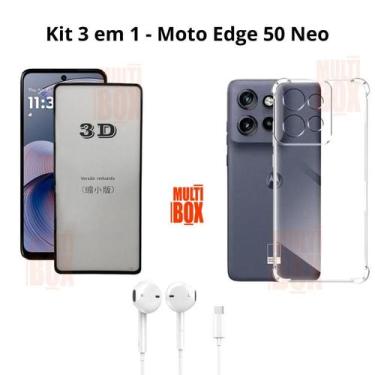 Imagem de Kit Capa Anti Shock + Película 3D de Vidro + Fone com Fio para Motorol
