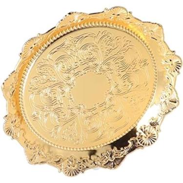 Imagem de Prato De Bugigangas Bandeja De Joias De Aço Inoxidável Dourado Elegante Brilhante Lindo Prato De Frutas Redondas Para Quarto Prato De Joias De Cerâmica
