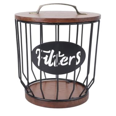 Imagem de Porta de Filtro de café de Arame de Madeira e Metal, Mantém 500 Filtros Com Tampa, para Bancada, Decoração de Acessórios para café, Pode Armazenar Filtros de café, Cápsulas de (0291 F Preto)