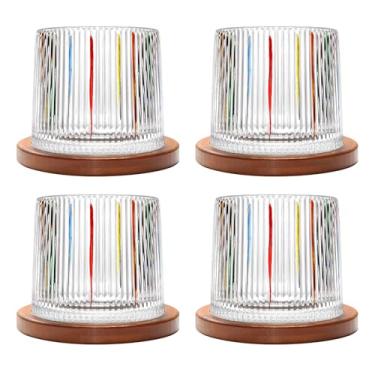 Imagem de Copo giratório antiquado, conjunto de 4 copos de uísque de cristal de 275 ml/283.5 g, porta-copos de madeira, espessamento, usado como copo de rum, copo de coquetel, xícara de café, copo de leite para