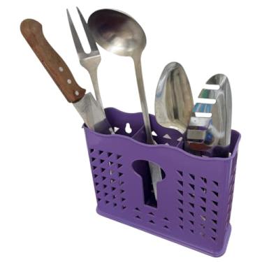 Imagem de Organizador de Pia Escorredor Secador Porta Talher Plástico Vazado Com 3 Divisórias(Roxo,2 Peças)