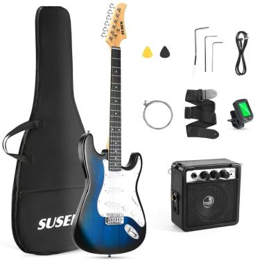 Imagem de Guitarra elétrica Susen Solid Full Size 39" com kit de amplificador de 5W azul