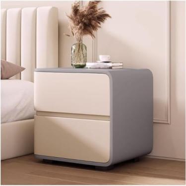 Imagem de Mesa De Cabeceira Mesa De Cabeceira De Madeira Maciça Elegante Mesa De Cabeceira Escandinava Com 2 Gavetas Mesa Lateral Moderna Cômoda De Couro Mesa De Cabeceira Nórdica Para Quarto, Green, Right