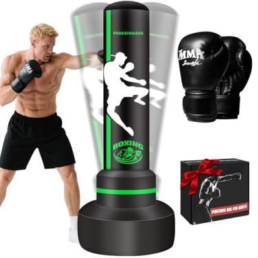 Imagem de Saco de pancadas independente com luvas, saco de boxe pesado de 178 cm com suporte para adolescentes adultos, bolsas infláveis de kickboxing para mulheres e homens para iniciantes treinando MMA Muay