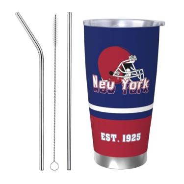 Imagem de Copo isolado do time de futebol de 590 ml com tampa e pincel de canudo mantém bebidas frias e quentes garrafa de água de parede dupla isolada a vácuo caneca de café presente de aniversário para fãs de