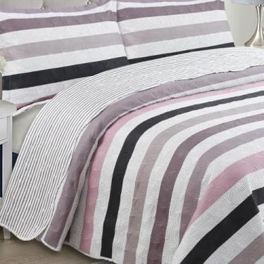 Imagem de Colcha Bouti Teka Queen com 2 Porta Travesseiros, Jogo de Cama 3 Peças (Listrado)