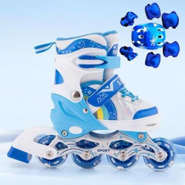 Imagem de Patins Inline Infantil Roxo Sereia Com Protecao Roller De 4 Rodas Reto
