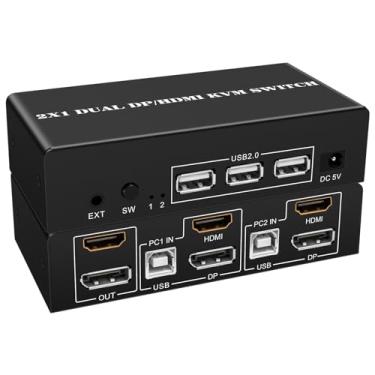 Imagem de Wiistar Interruptor HDMI DP KVM 2 monitores, 2 computadores 4K @60Hz monitores duplos 2 computadores HDMI + Displayport KVM Switch para 2 compartilhamentos de computador, 2 monitores e 3 dispositivos