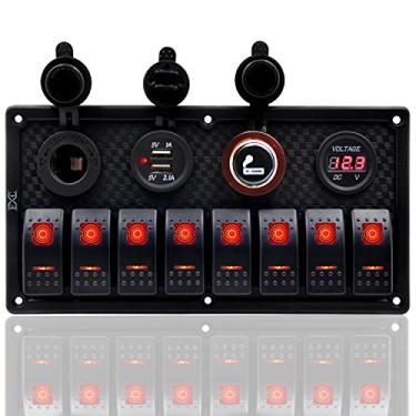Imagem de FXC Painel De Interruptores Balancim Para Barco Marinho À Prova D'Água Fxc, 8 Vias, Com Soquete Usb Duplo + Acendedor Cigarros E Adaptador, Display Digital Voltagem, Luz Led Carros, Veículos, Caminh