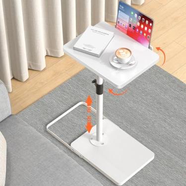Imagem de Bandeja de TV para sofá, altura ajustável/rotação de 360°/painel flip-over de 180° mesa de canto em forma de C, mesa lateral de braço de sofá com slot para telefone e tablet para comer, laptop