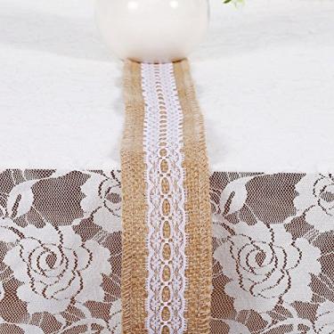 Imagem de Generic Com o Corredor de Mesa de Juta de Renda Branca, Corredor de Mesa, Fita de Estopa, Decoração de Festa Decoração de Casamento Rústico para do Chuveiro de Noiva de Festa de Casamento (4)