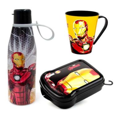 Imagem de Kit Lanche Escolar Garrafa Infantil Abre Facil Caneca 360ml e Sanduich