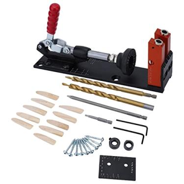 Imagem de Localizador de furos oblíquos para marcenaria, guia de perfuração dupla, kit de gabarito de orifício de bolso, ferramenta posicionadora de perfuração de liga de alumínio