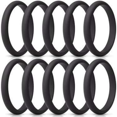 Imagem de ThunderFit Conjunto de alianças femininas de silicone fino e empilhável, alianças de casamento de silicone, 2,5 mm de largura e 2 mm de espessura, pacote variado 1-12, 7.5 - 8 (18.2mm), Silicone, Sem
