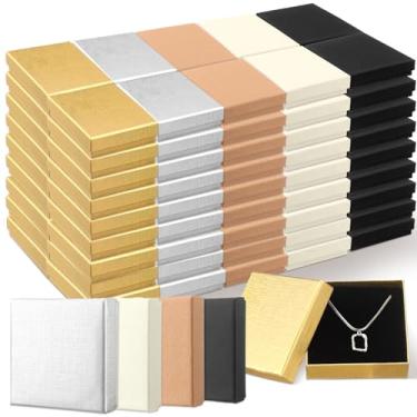 Imagem de Tenceur 100 caixas de presente de joias a granel caixas de papelão para colar, brinco, pulseira, pacote de armazenamento (branco, preto, marrom, ouro, prata, 8,9 x 8,9 x 3 cm)