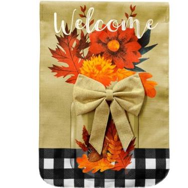 Imagem de Briarwood Lane Pote de pedreiro floral de outono bandeira de casa de serapilheira