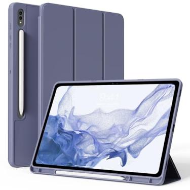 Imagem de KVTVOU Capa para Samsung Galaxy Tab S8/S7 (2022/2020, 28 cm) com suporte para caneta S, capa protetora com suporte de três dobras, capa traseira de TPU macio, suporta carregamento de caneta S e