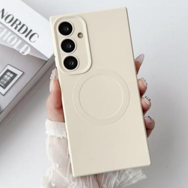 Imagem de Capa para Samsung S24 de luxo magnética de silicone macio com carregamento sem fio (para Samsung S24/branco arroz)