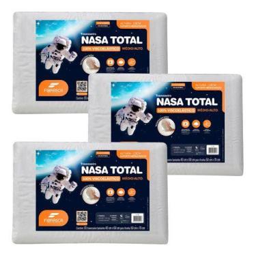 Imagem de Kit de 3 Travesseiros Nasa Total Médio/Alto 13cm Fibrasca