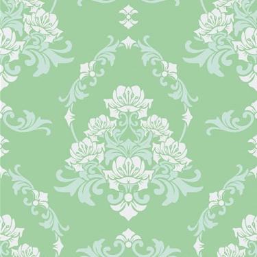 Imagem de Skyblur Papel de parede de damasco verde e branco adesivo removível papel de parede decorativo autoadesivo prateleira gaveta forro rolo verde damasco papel de contato 17,5" × 118"