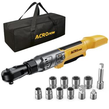 Imagem de ACROPOW Chave catraca sem fio de 3/20.3 cm, compatível com bateria DEWALT 20 V, catraca elétrica de motor sem escova de 2,7 m de Lbs com velocidade variável, conjunto de soquetes, adaptadores e bolsa