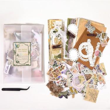 Imagem de Kit de suprimentos de scrapbook vintage para junk journal bullet papel estético adesivos material diário planejadores diário colagem botânica