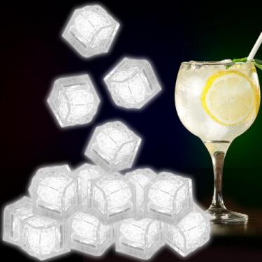 Imagem de Pacote com 300 cubos de gelo iluminados a granel - Cubos de gelo de LED brancos para bebidas - Piscando IP67 à prova d'água - Ativado por água, decoração de festa de casamento de bar clube