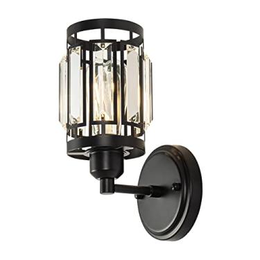 Imagem de Larootsi 1 arandela de parede de cristal com acabamento preto, luminária de parede moderna sala de estar quarto, sobre espelho Vanity Light banheiro vestiário E26