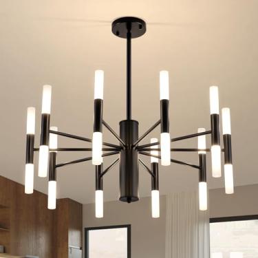 Imagem de KELUOLY Lustre preto, lustre de casa de fazenda de 20 luzes para sala de jantar, luminárias suspensas, luminárias de jantar, lustre moderno industrial para quarto, cozinha, sala de estar e entrada